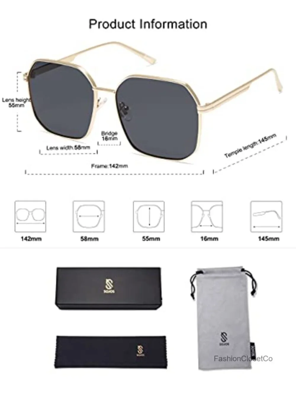 Retro Square Polarized Sunglasses for Women UV400 Metal Frame Oversized Shades